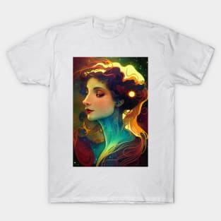 Nebulous Beauty - Art Nouveau, Vintage, Mucha, Gilded Age, Space T-Shirt